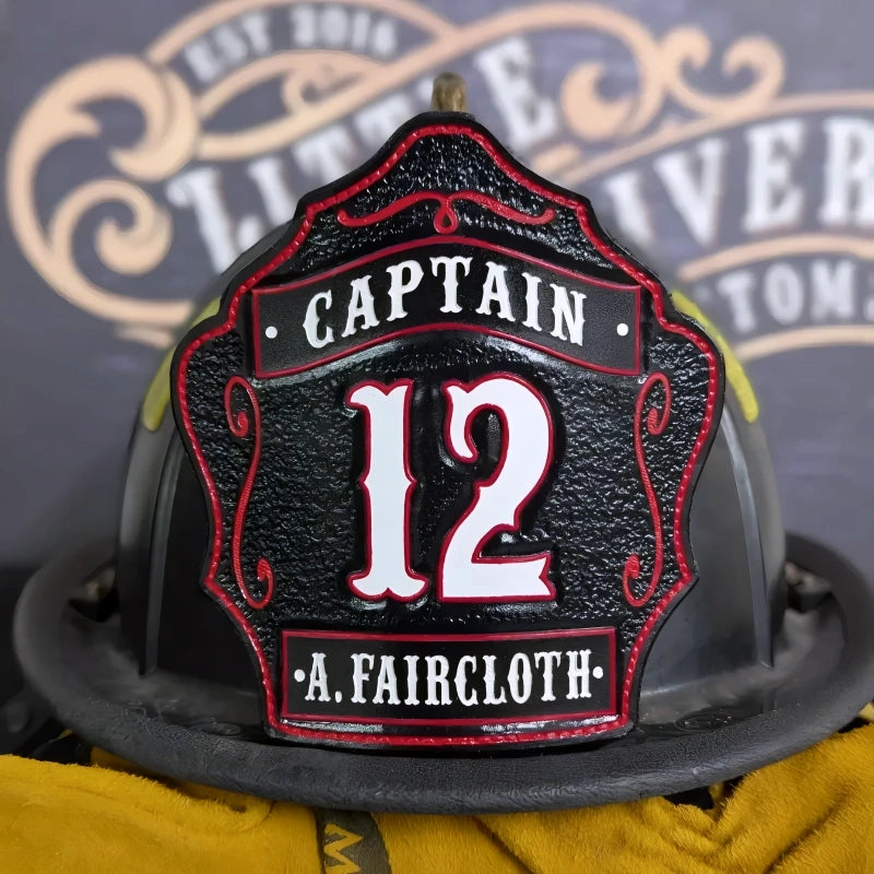 Customizable 1st Due helmet shield with rank and department