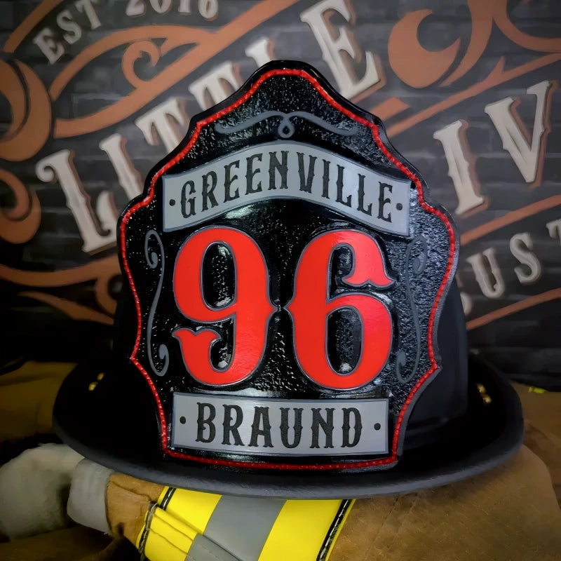 Firefighter custom helmet shield 1st Due leather handmade design