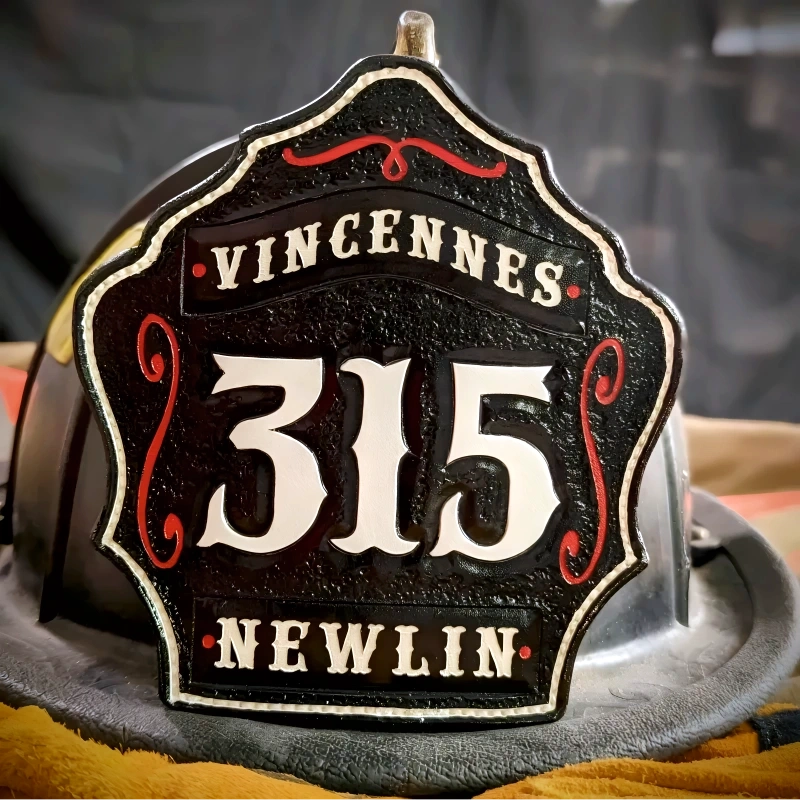 Leather firefighter helmet shield 1st Due customizable front
