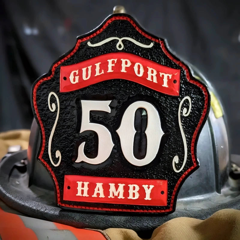 Custom 1st Due fire helmet shield with live preview design
