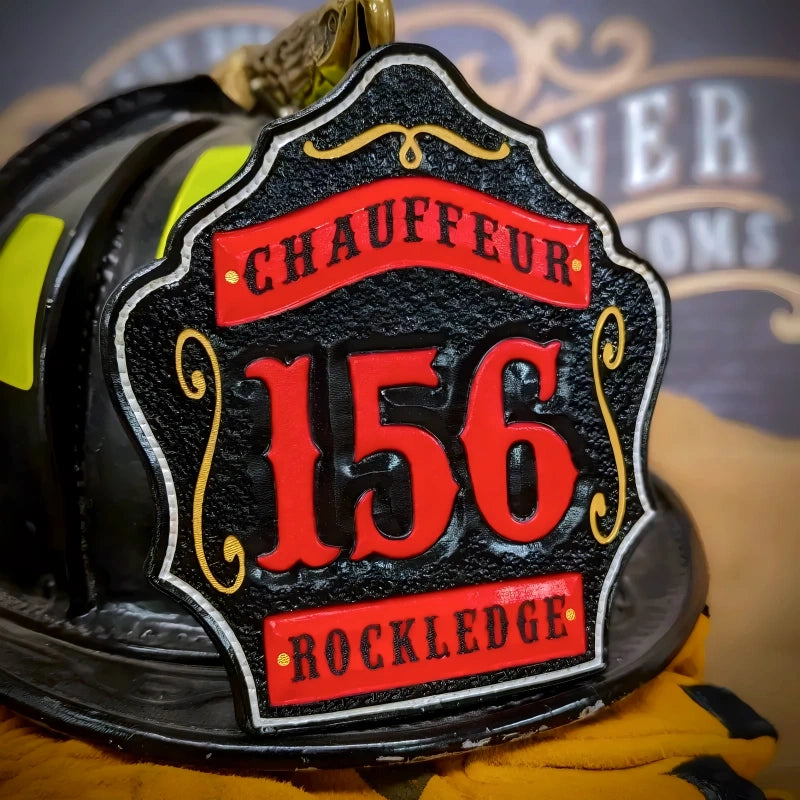 1st Due fire helmet shield customizable for department or rank