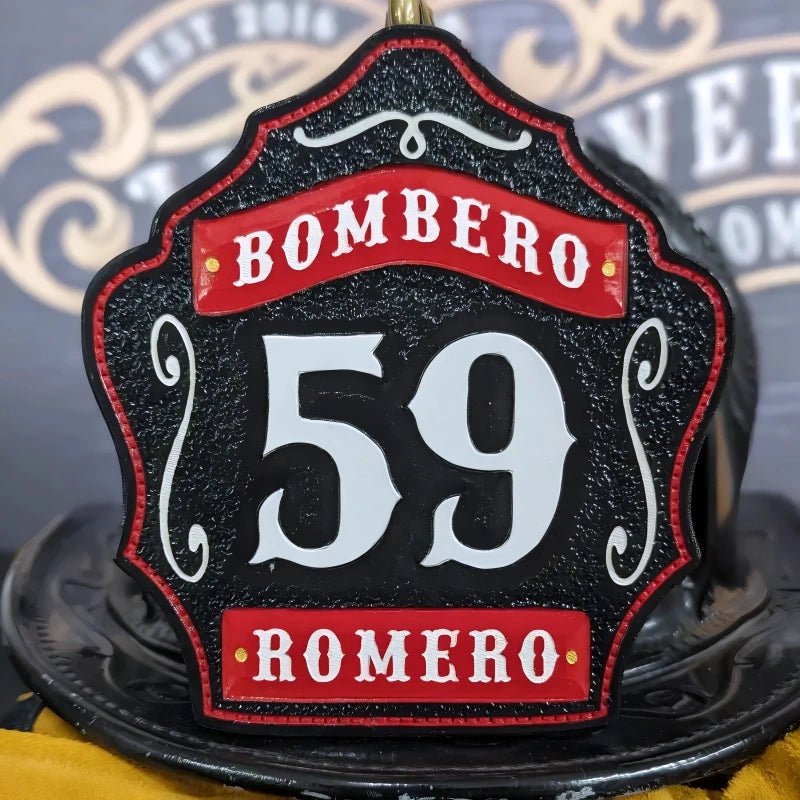 Firefighter helmet front leather 1st Due custom shield