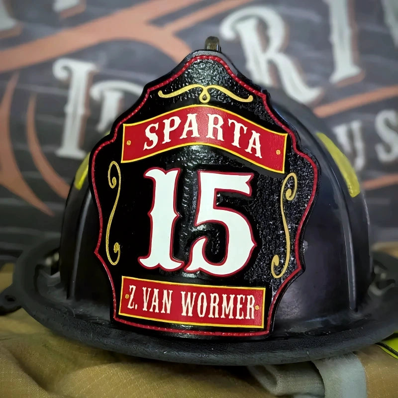 Custom firefighter helmet shield 1st Due design for rank and company