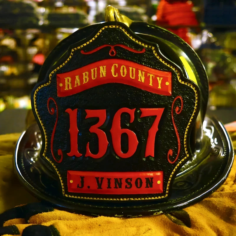 Custom 1st Due leather firefighter shield with live preview