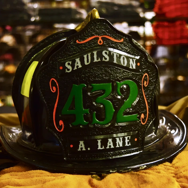 Handmade 1st Due firefighter helmet shield leather construction