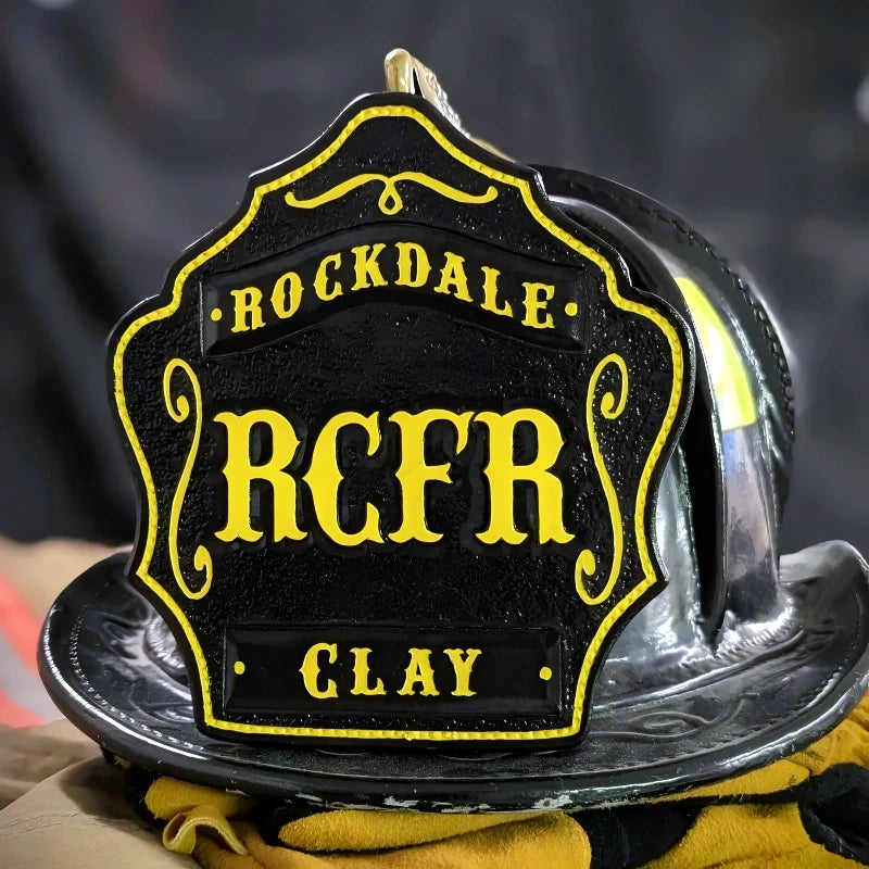Custom 1st Due firefighter helmet shield leather front