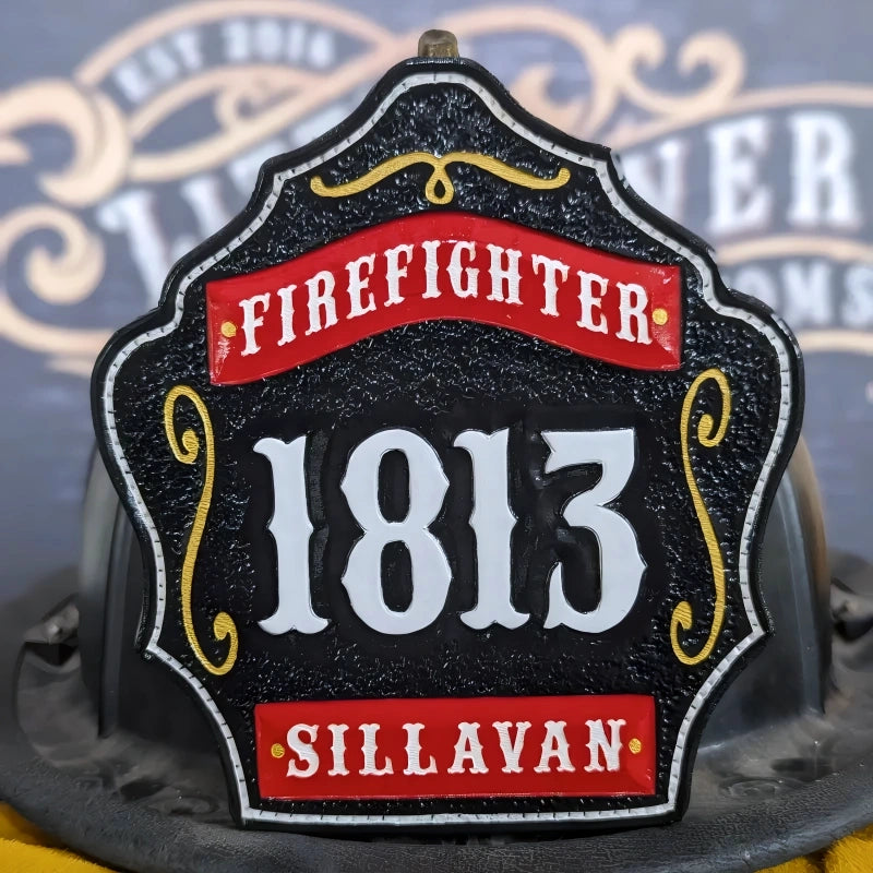 Firefighter helmet shield 1st Due design handcrafted in leather