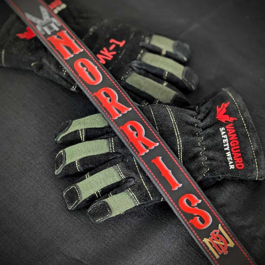 Personalized leather firefighter radio strap with adjustable fit and rugged construction