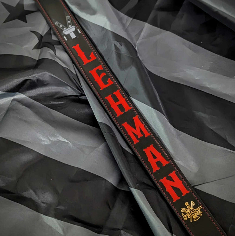 Personalized leather firefighter radio strap with adjustable fit and rugged construction