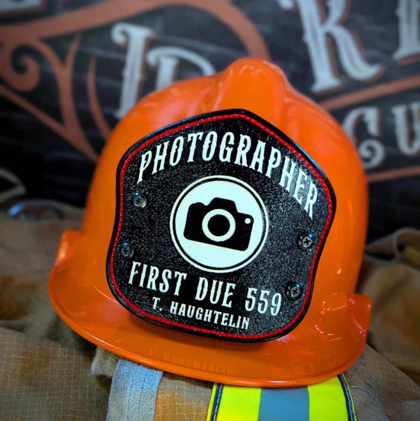 Real leather firefighter helmet shields—custom-built to rep your truck, rank, or station. Built to last. Built to be seen. No foam. No shortcuts.