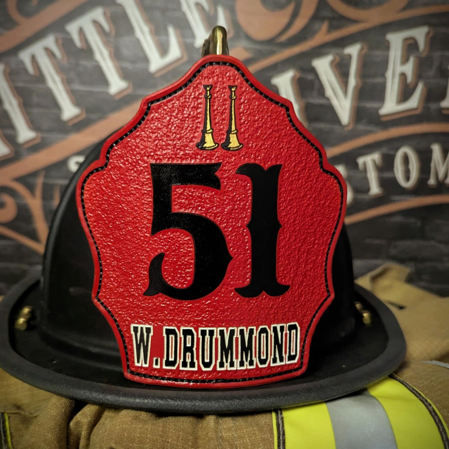 custom helmet front – made to honor rank and crew