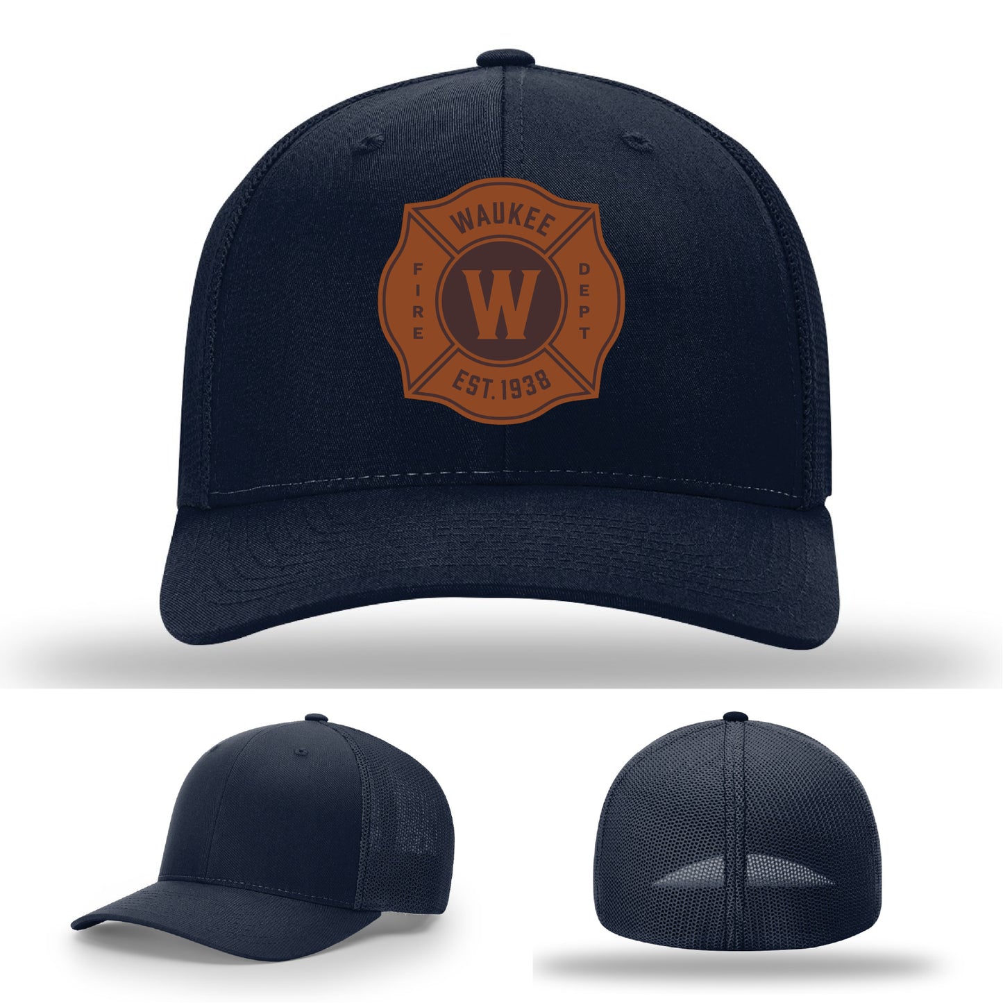 Waukee FD custom hat – leather firefighter patch on premium Richardson base