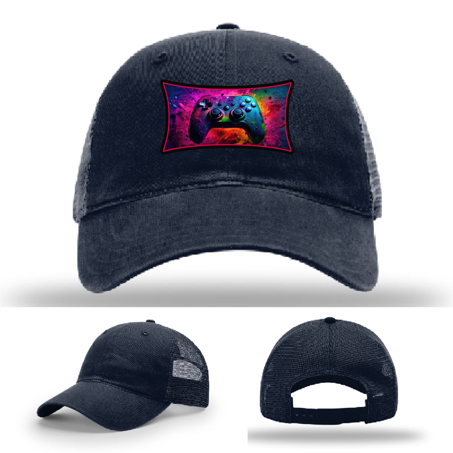Custom Richardson gaming hat with neon galaxy controller patch β bold gamer merch.