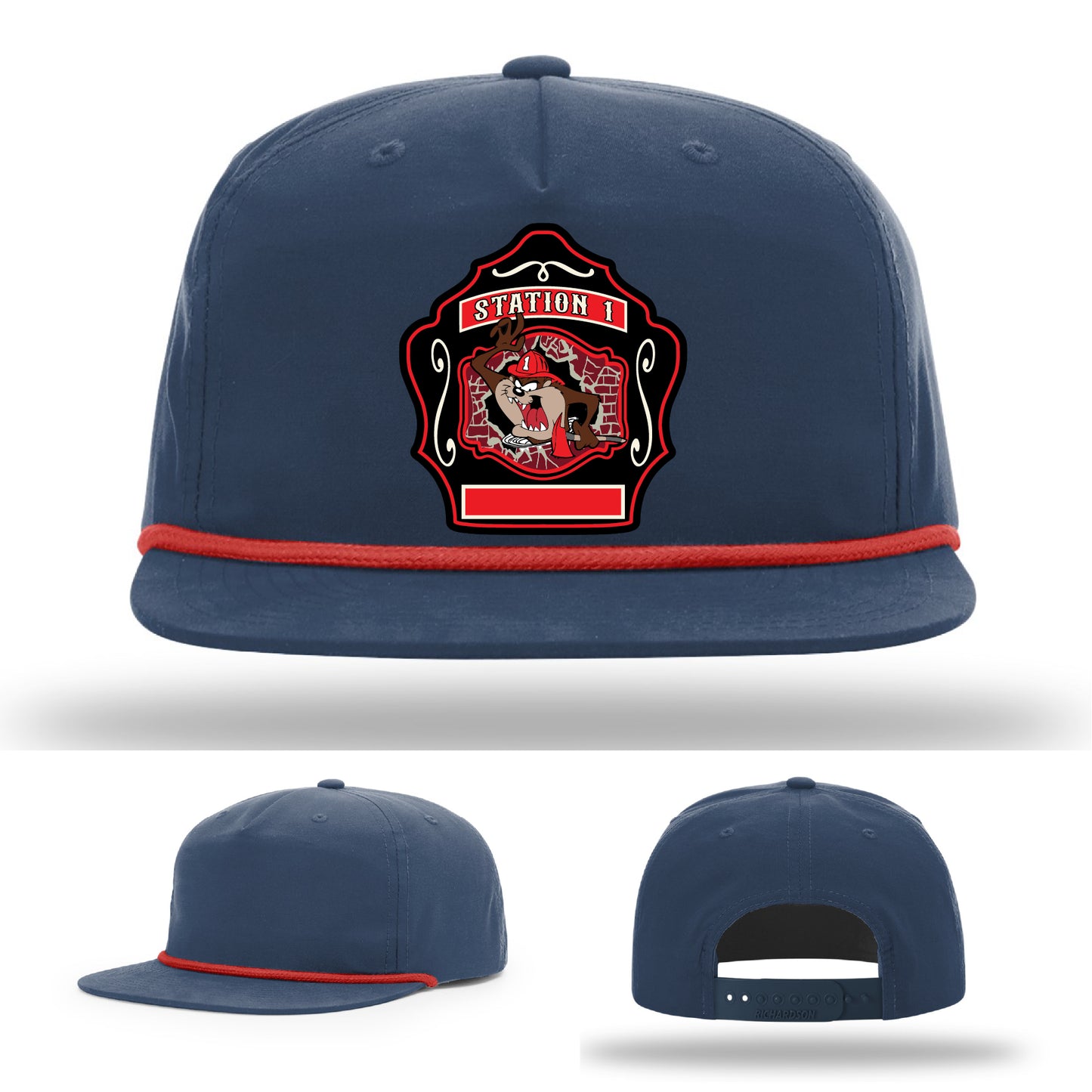 Western Taney firefighter hat with bold leather patch design
