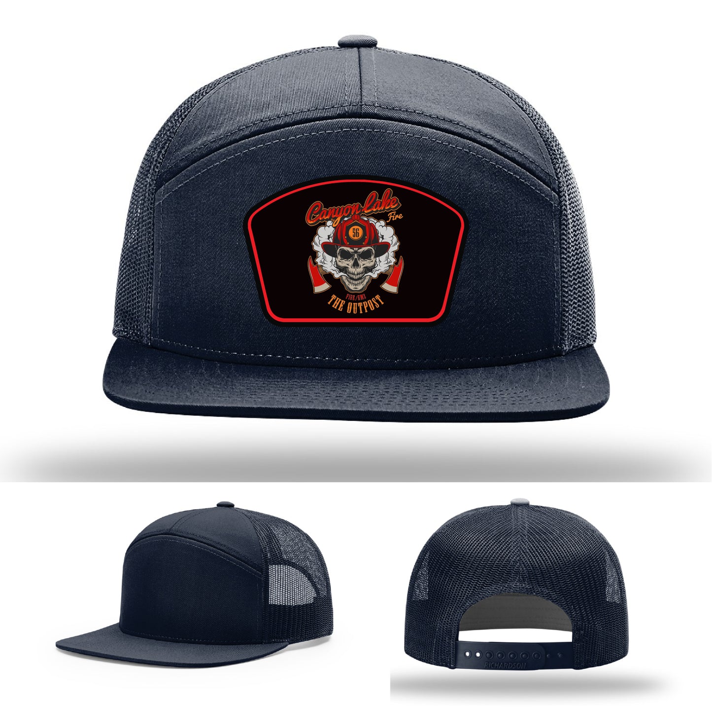 leather firefighter hat featuring Canyon Lake Fire/EMS logo