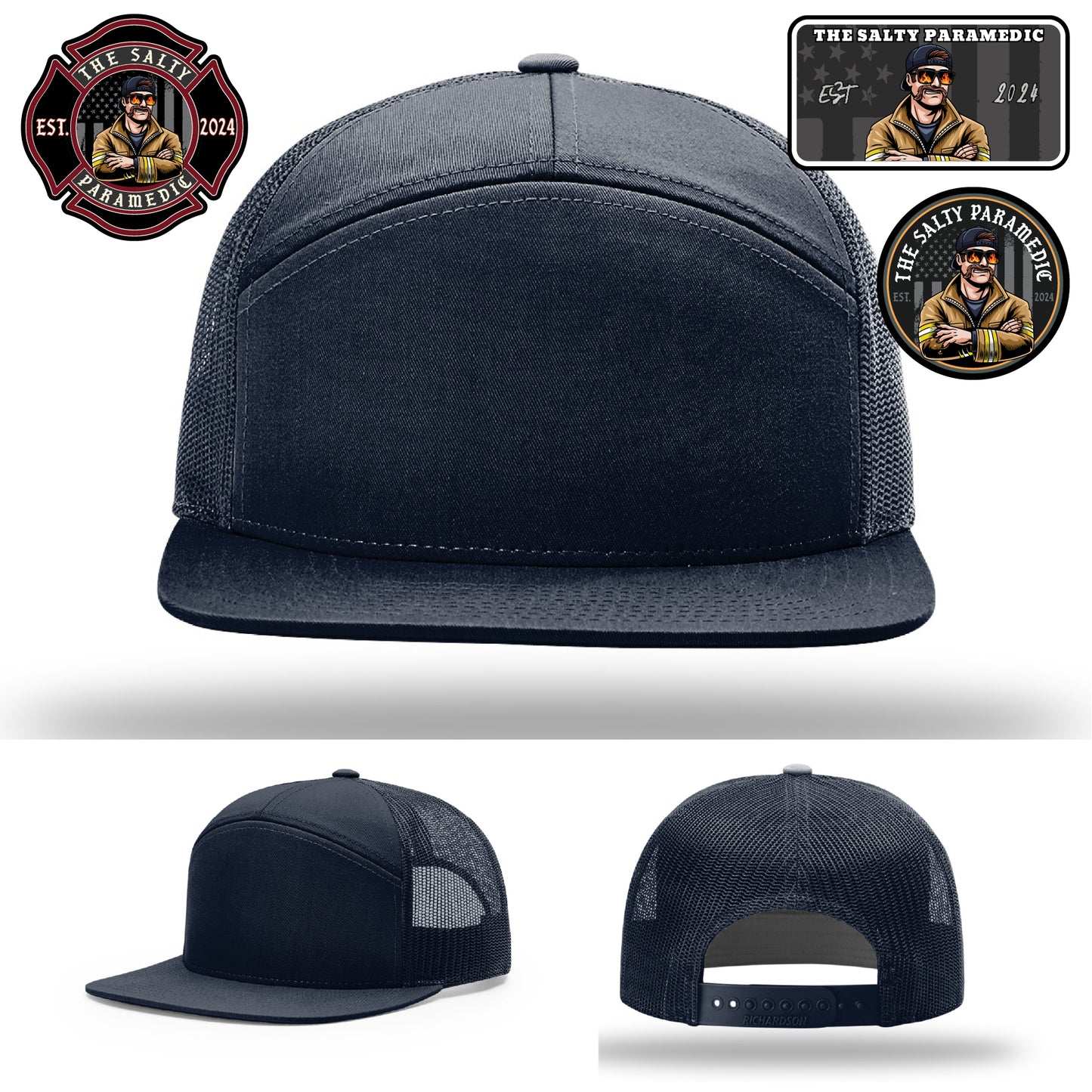 Dark leather patch hat for The Salty Paramedic