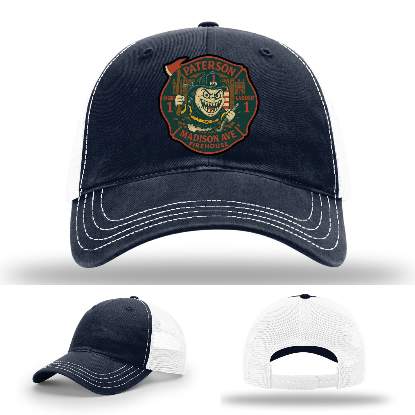 Paterson FD leather patch hat – Engine 1 firehouse pride logo on a Richardson hat