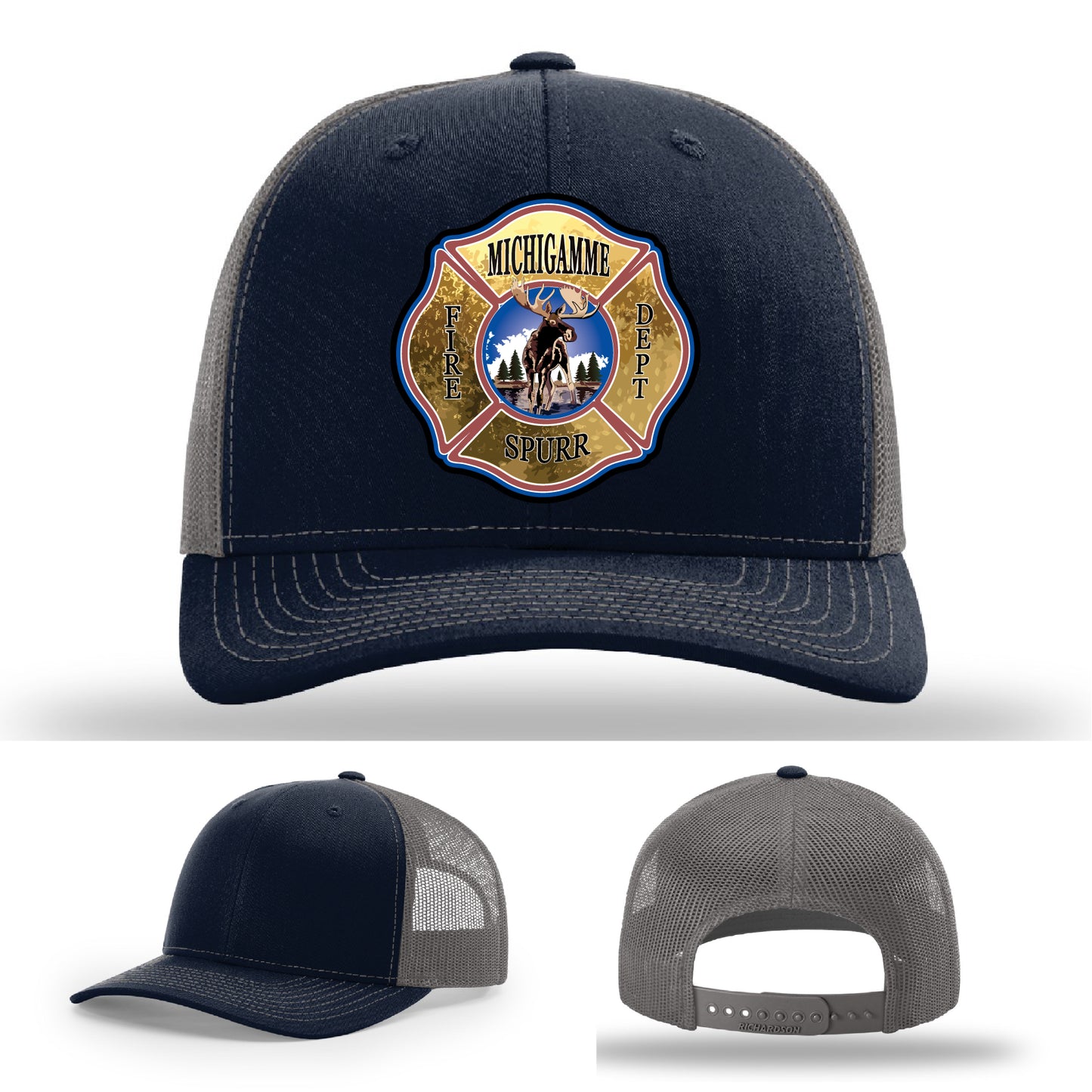 Custom firehouse hat for Michigamme team ideal for representing fire service roots – handmade look with clean finish
