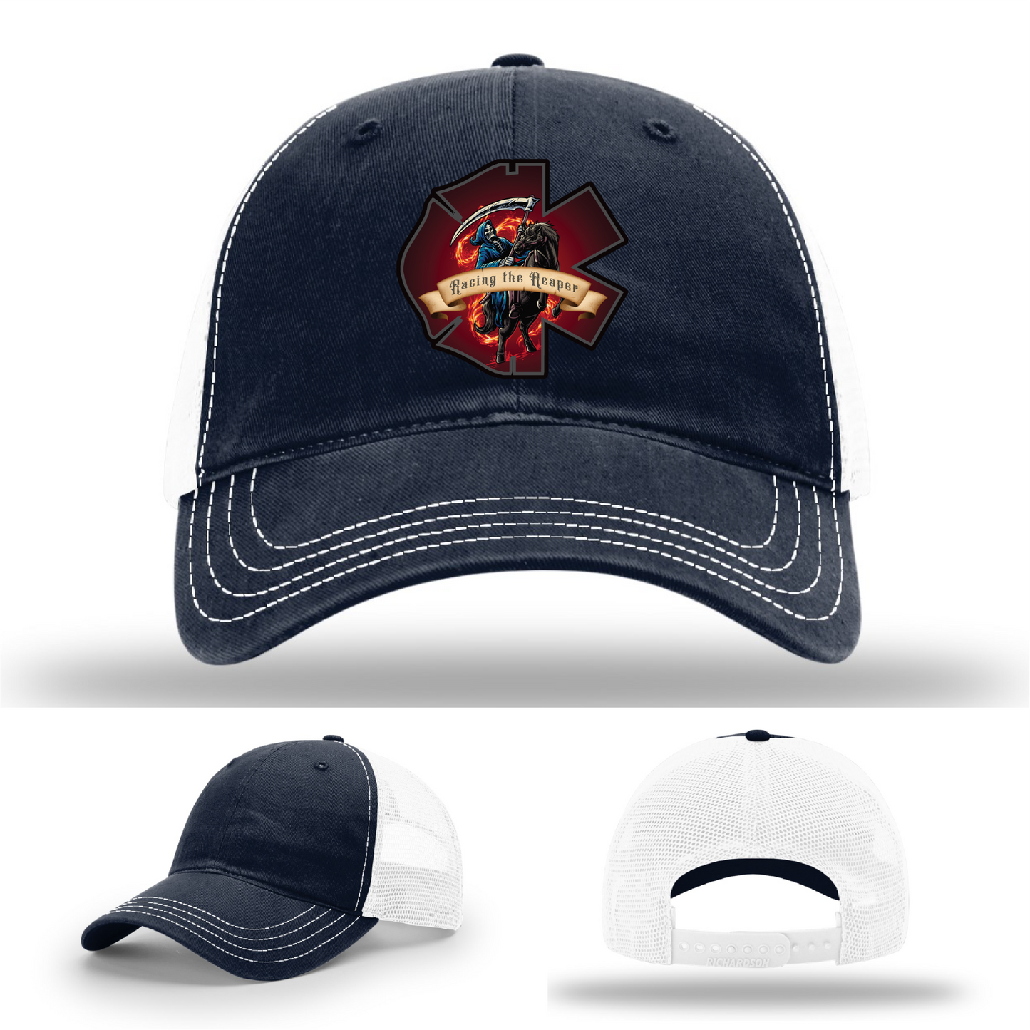 EMS hat patch variants – leather Grim Reaper Racing the Reaper designs featured