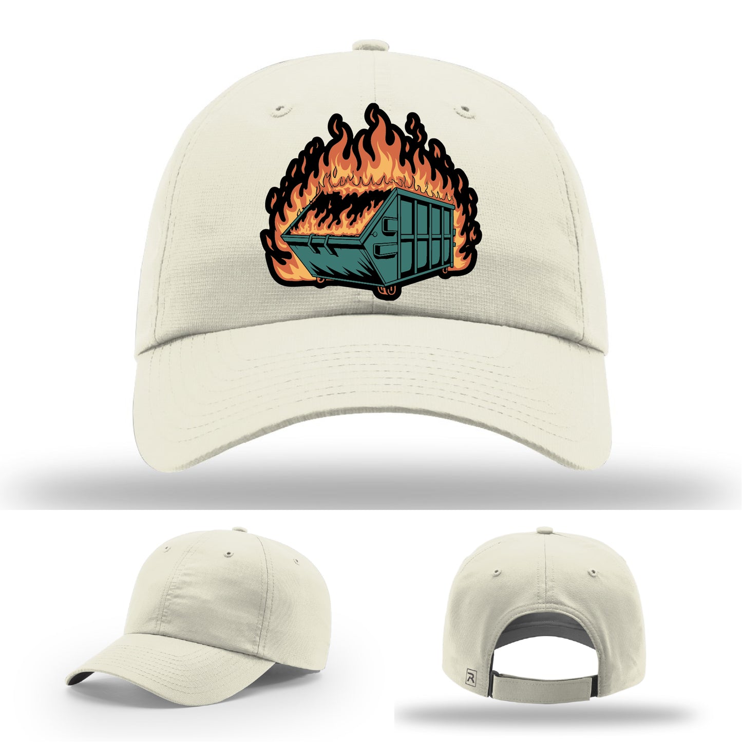 Dumpster fire themed leather patch hat built for maximum irony – built for people who get the joke