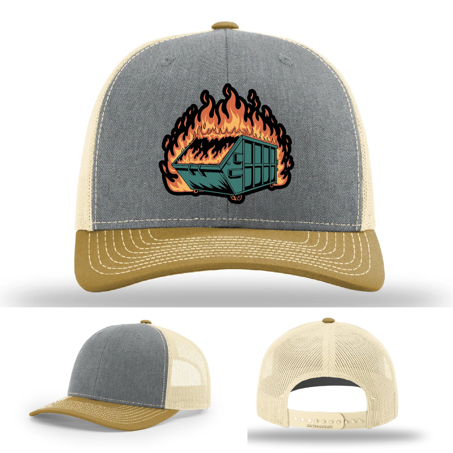 Everyday chaos hat with dumpster fire leather patch for fans of controlled chaos – the hat that gets your life