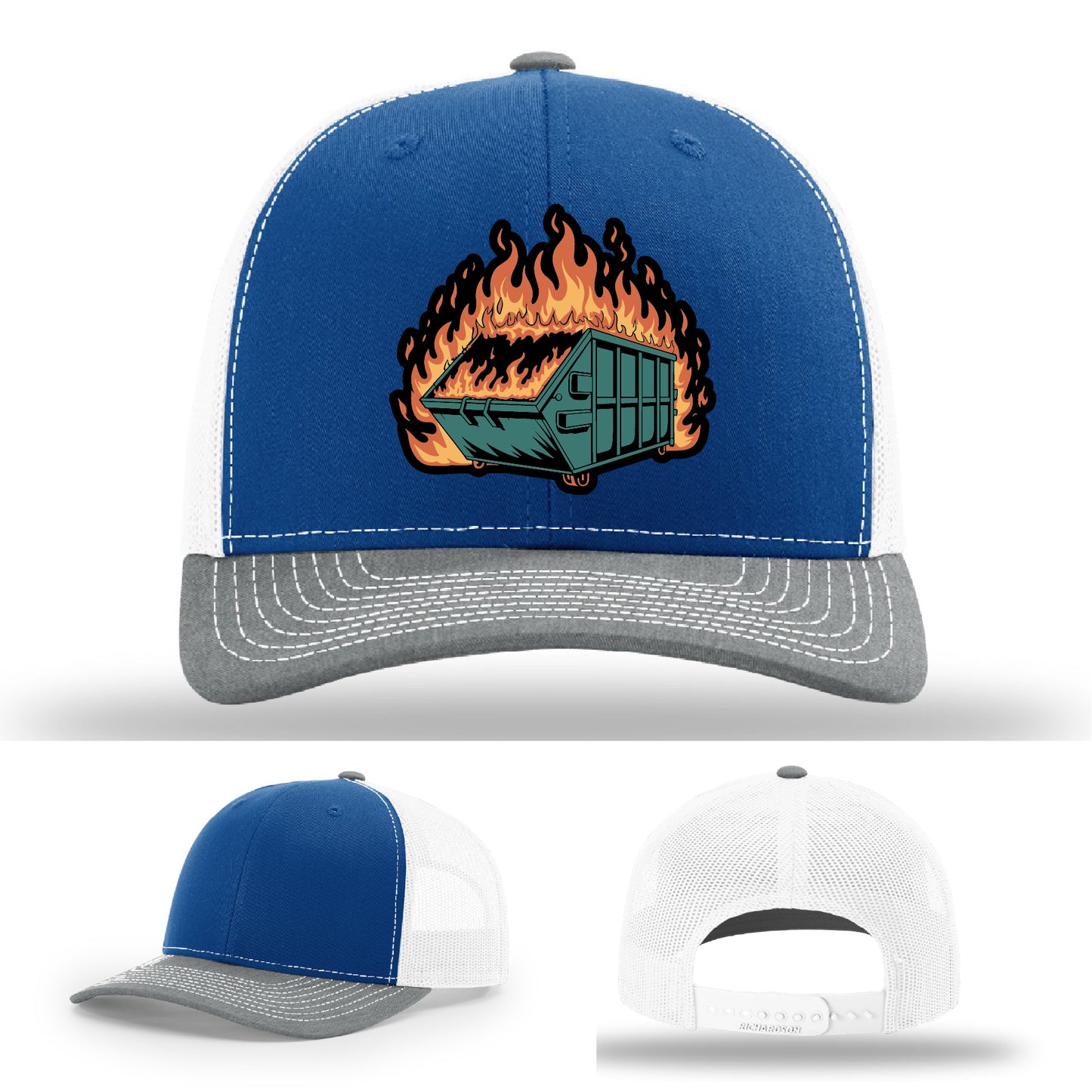 Custom patch hat capturing the dumpster fire vibe showcasing your sense of humor – ironic gear with real leather patch