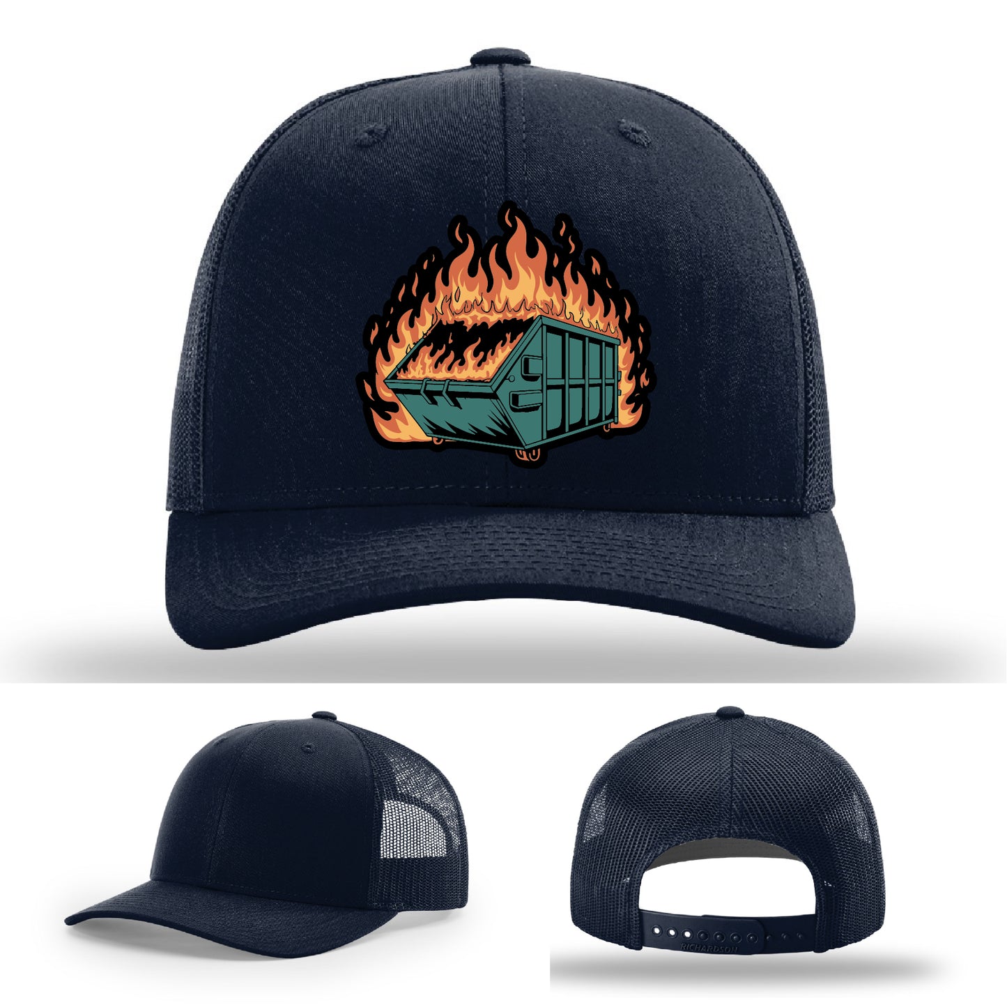 Dumpster fire patch hat – bold and sarcastic style made for life’s messiest moments – because everything’s fine… sort of