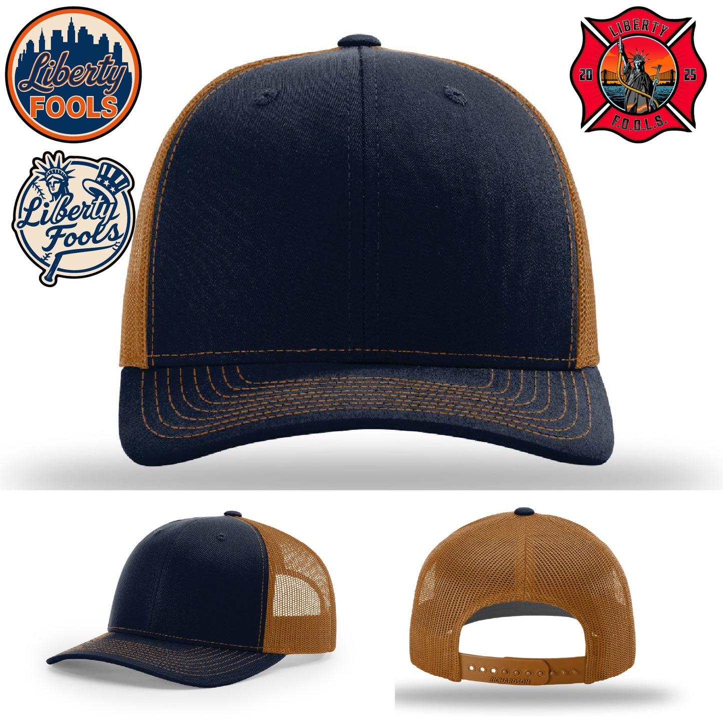 Liberty City FOOLS firefighter hat logo variants β visual preview of Liberty FOOLS patch styles.