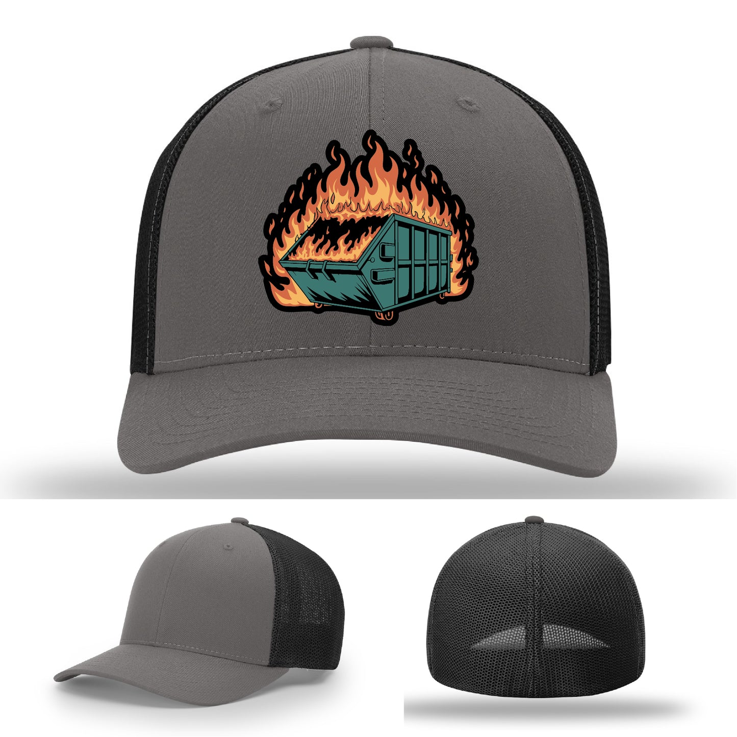 Everyday chaos hat with dumpster fire leather patch for fans of controlled chaos – the hat that gets your life