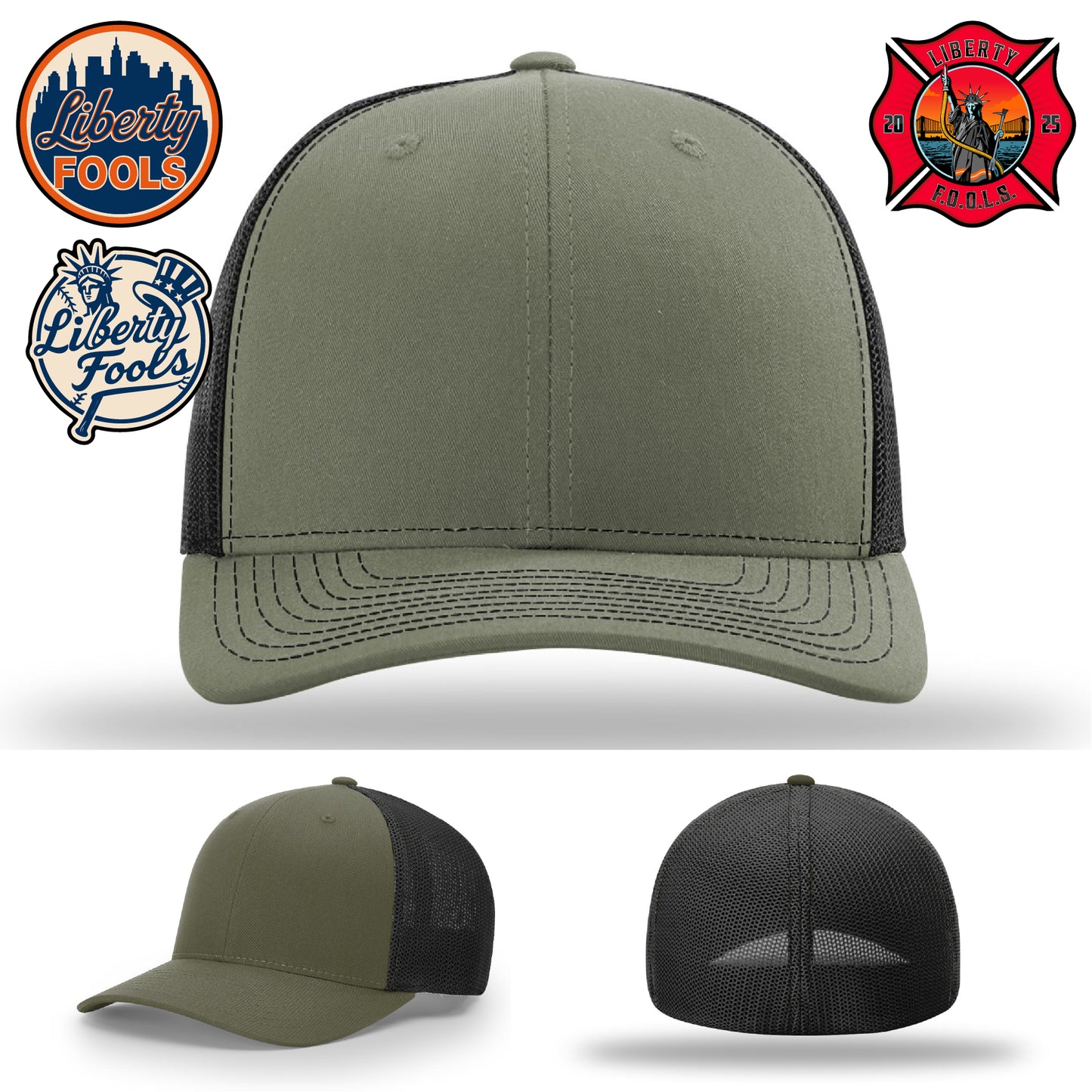 Liberty City FOOLS firefighter hat logo variants β logo options showcasing FOOLS brotherhood spirit.