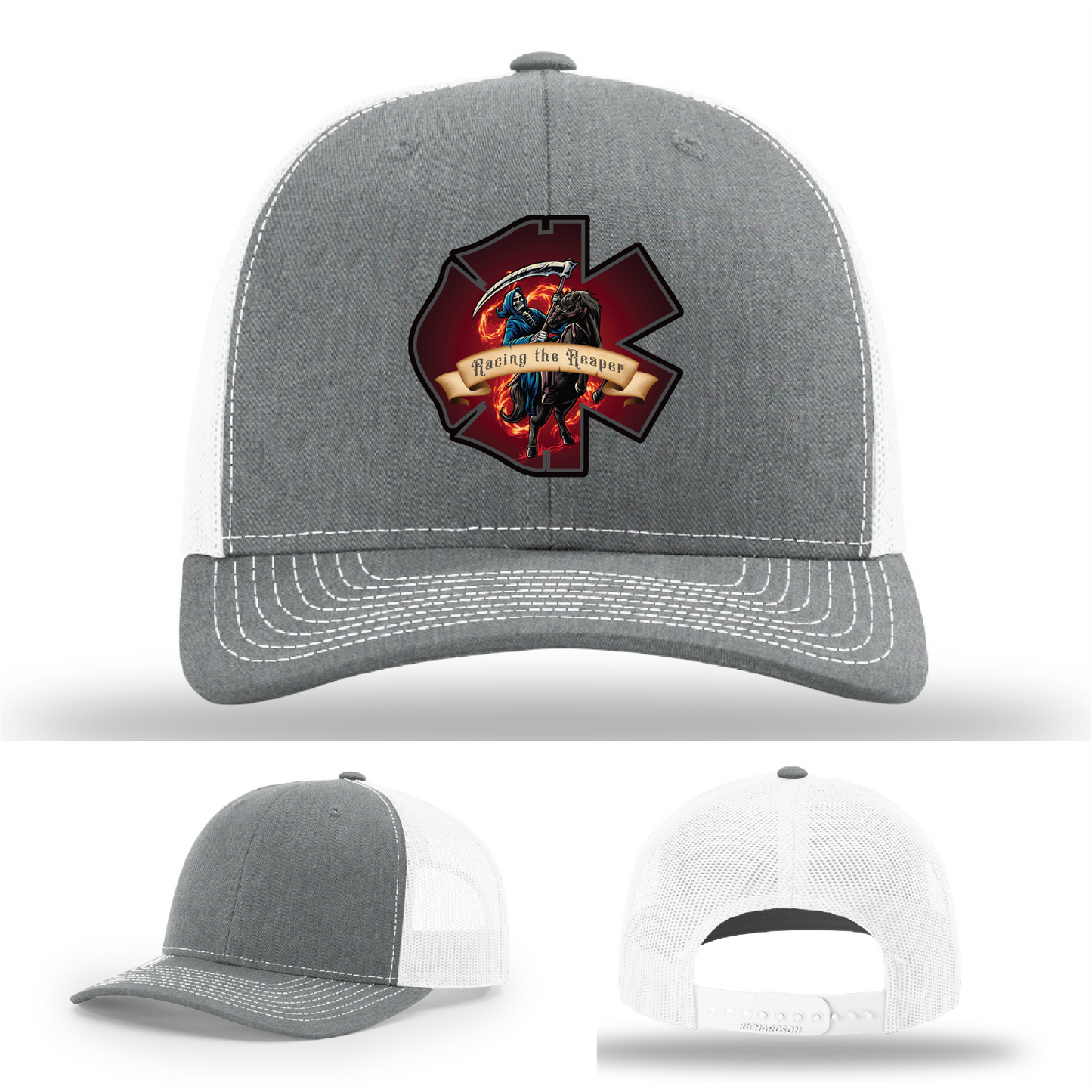 EMS gear patch styles – Grim Reaper leather logos for firefighter Richardson hats