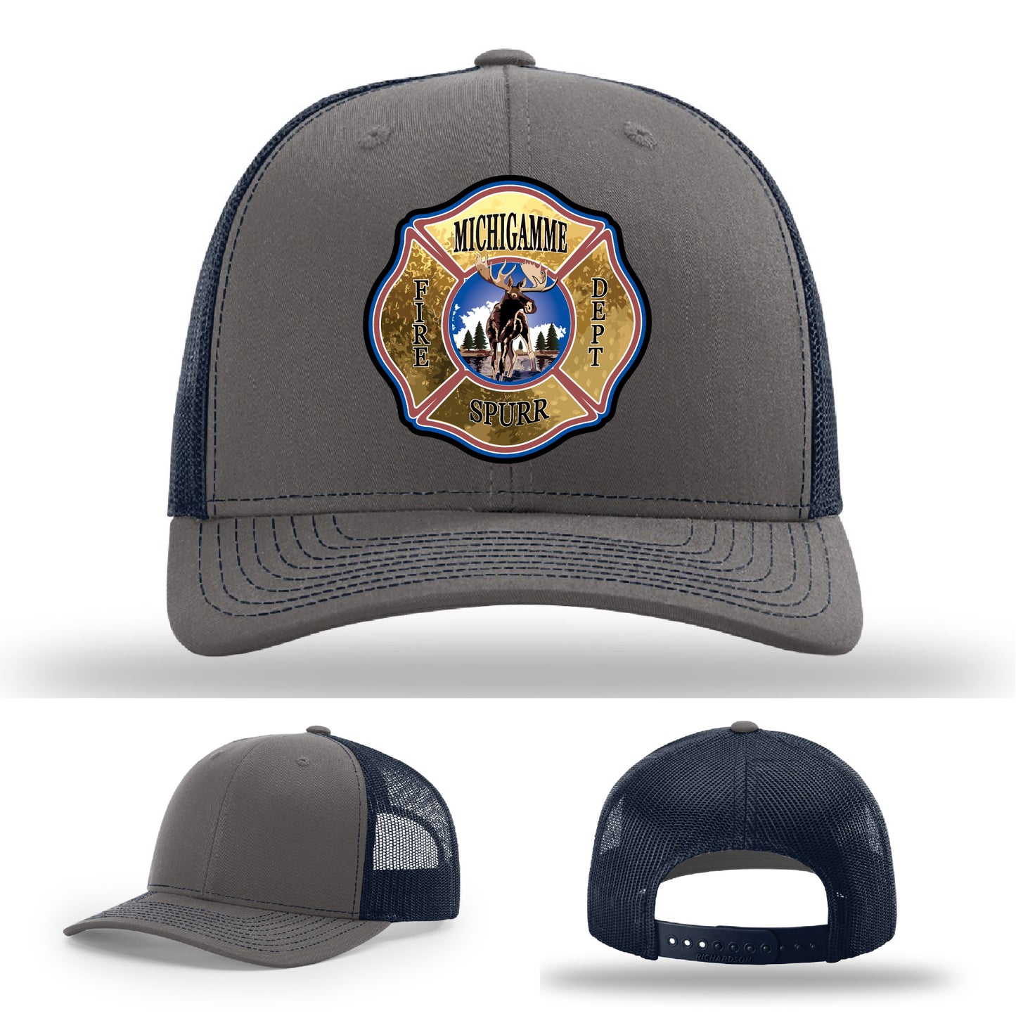 Custom firehouse hat for Michigamme team ideal for representing fire service roots – handmade look with clean finish