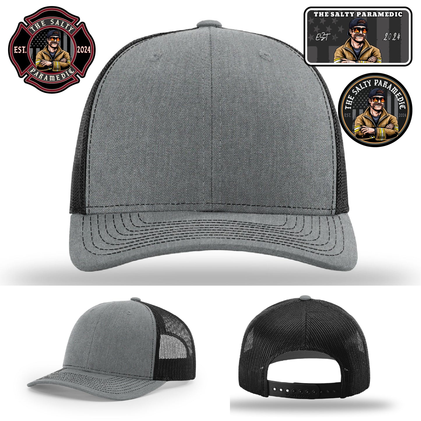 Custom EMS hat with The Salty Paramedic leather patch