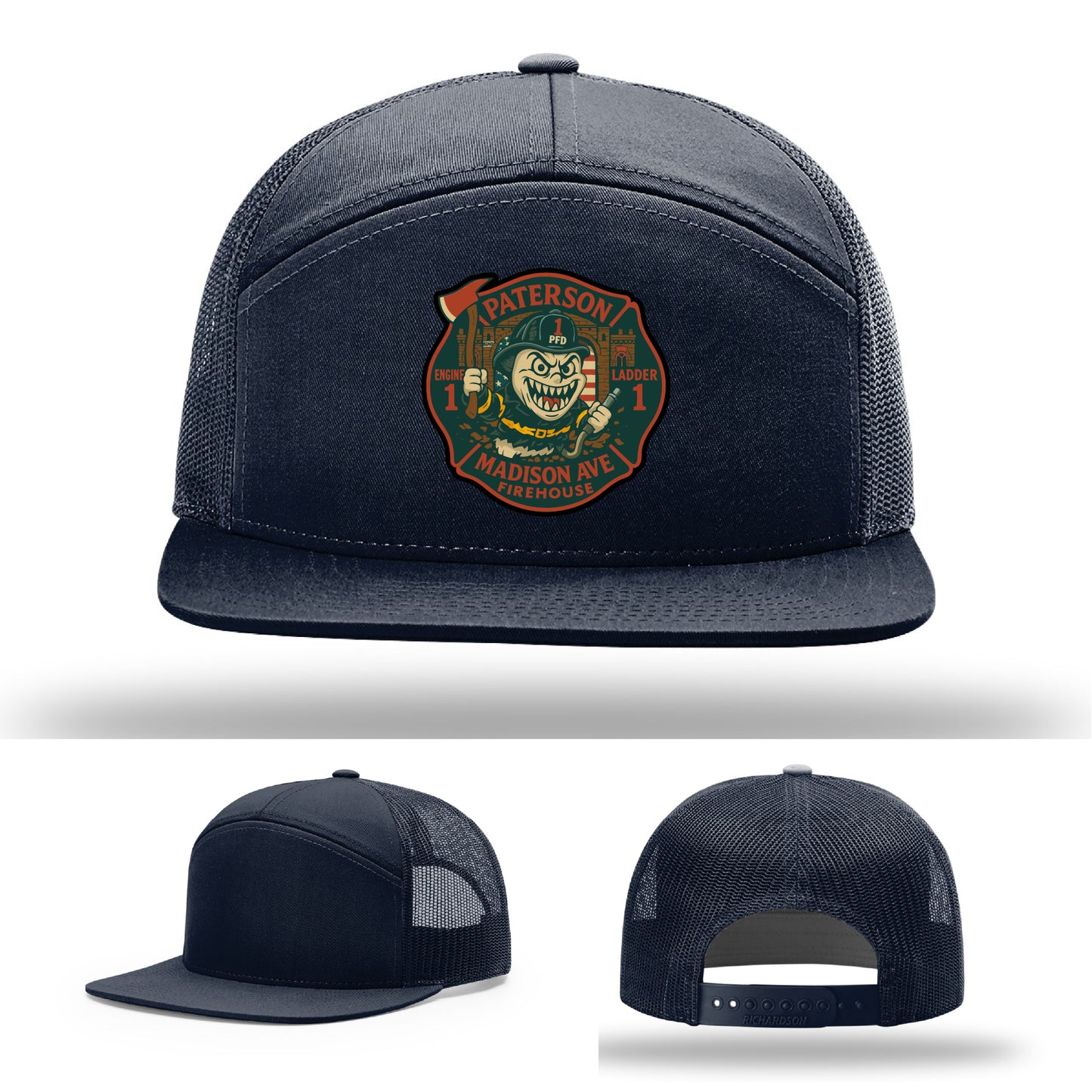 Richardson firefighter headwear – Engine 1 Madison Ave patch from Paterson FD in leather