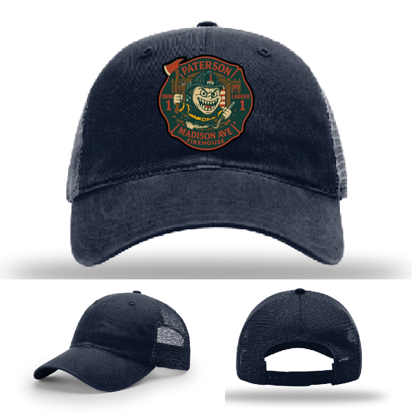 Engine 1 firefighter hat from Paterson NJ – Madison Ave patch on leather Richardson hat