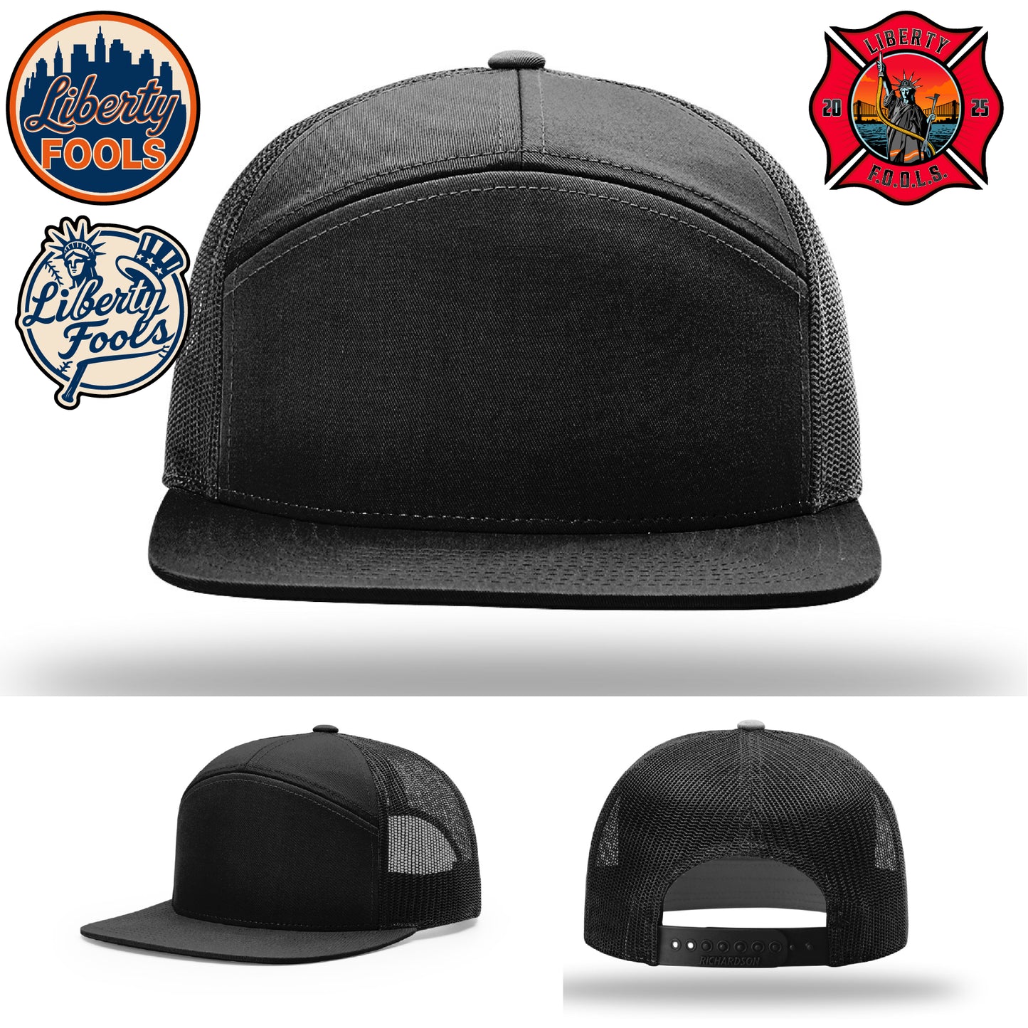 Liberty City FOOLS firefighter hat logo variants β multiple logo formats for FOOLS merchandise.