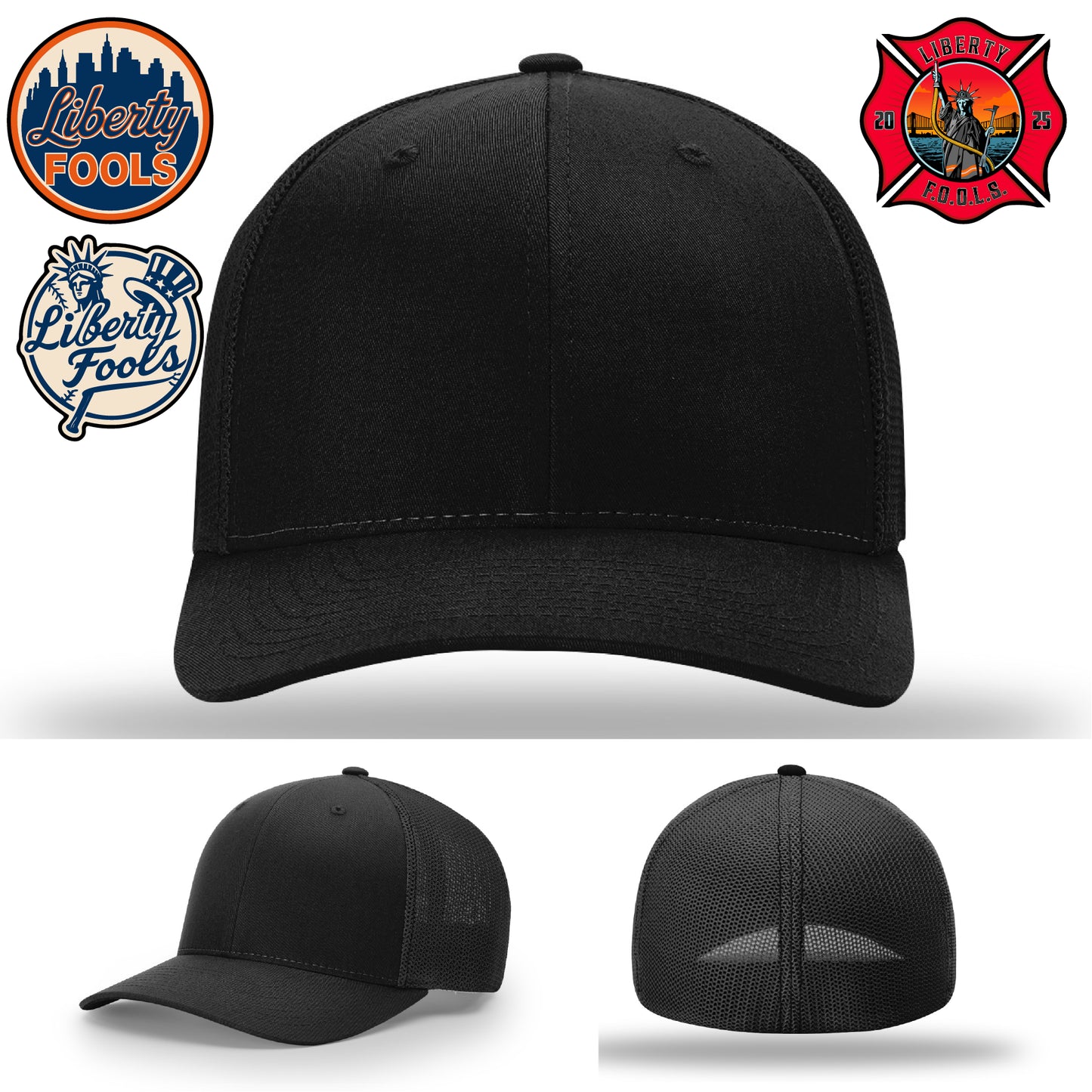 Liberty City FOOLS firefighter hat logo variants β image showing different FOOLS patch layouts.