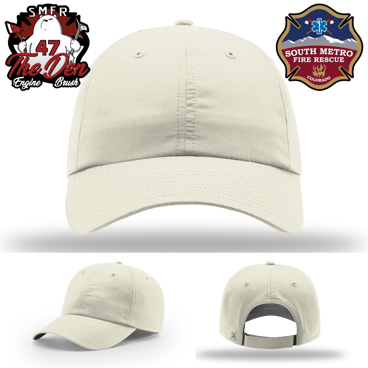 Custom leather firefighter hat representing The Den Engine 47