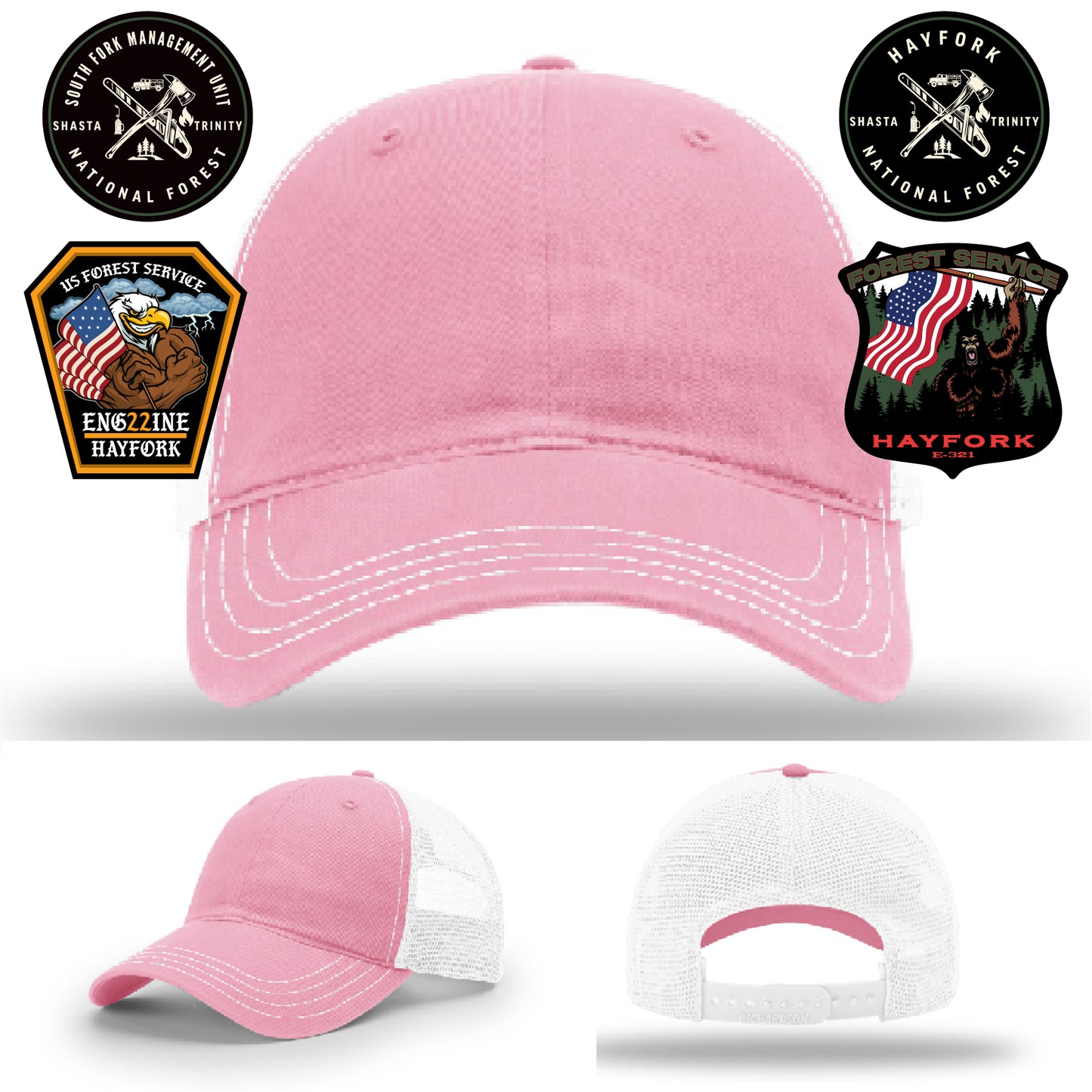 Hayfork Nation Forest custom hat with firefighter flair