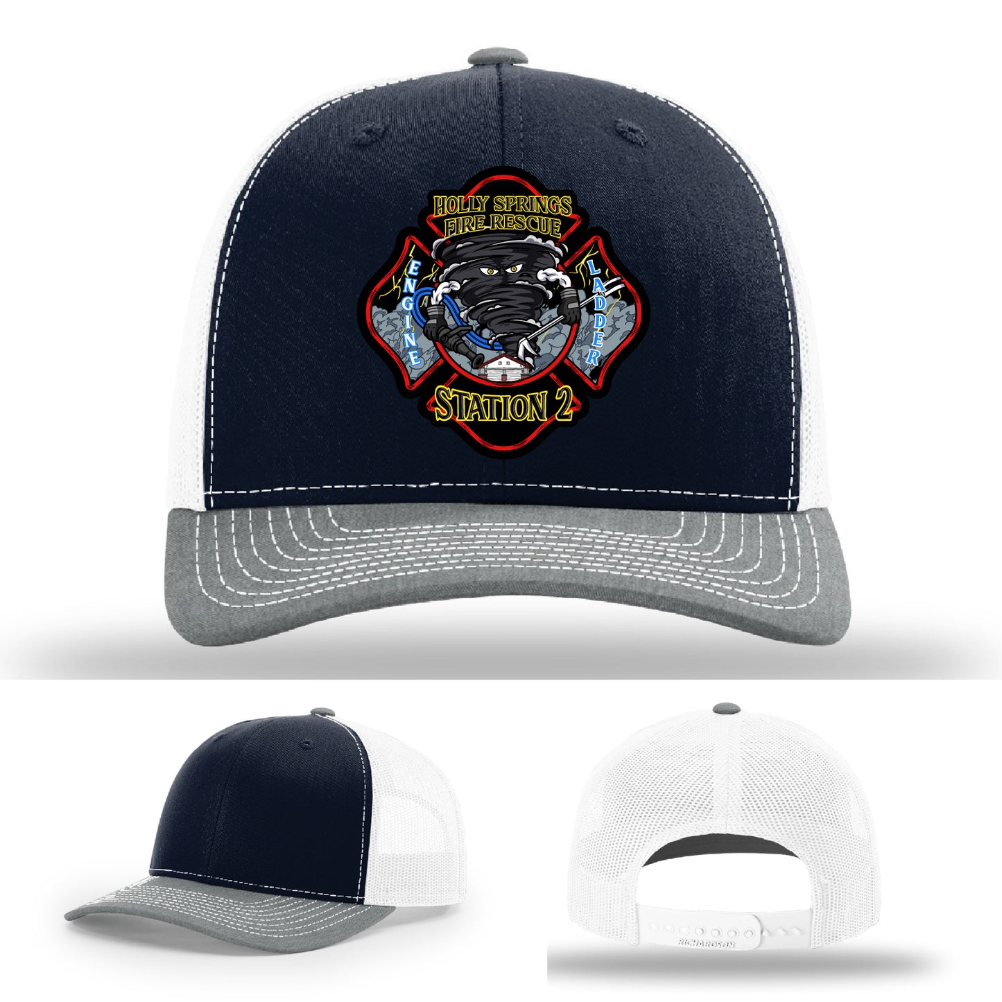 Custom leather firefighter patch gear—Holly Springs Station 2 hat