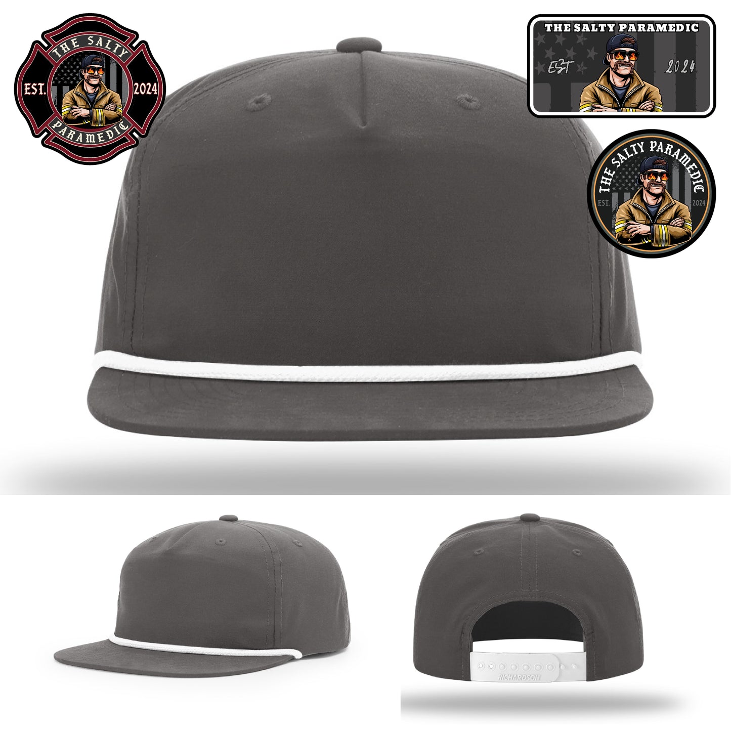 Custom EMS hat with The Salty Paramedic leather patch