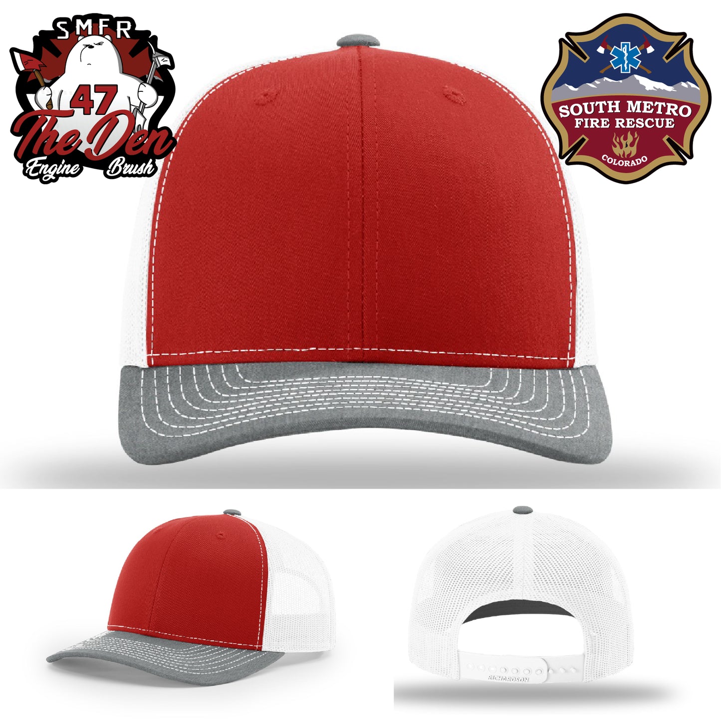 The Den Engine 47 firefighter hat with leather patch design