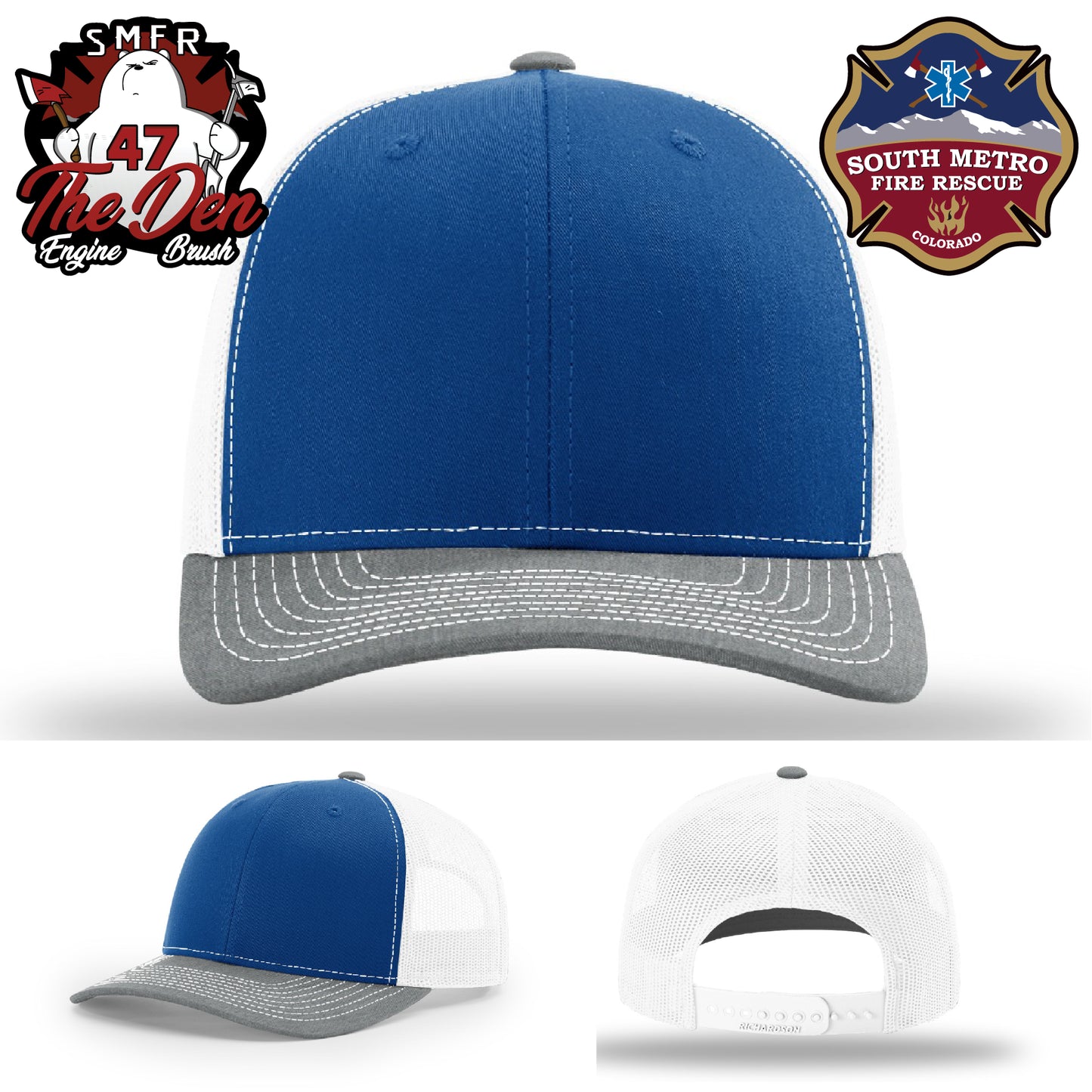 Engine 47 fire crew leather patch hat with bold custom design