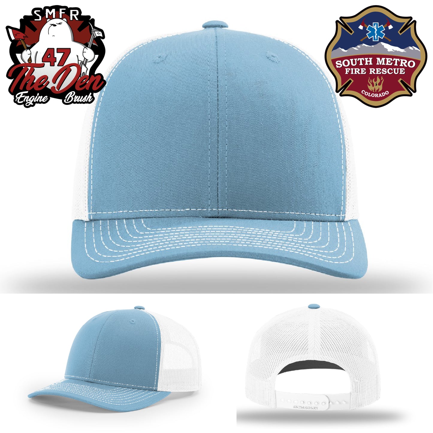 Professional firefighter hat with custom South Metro patch