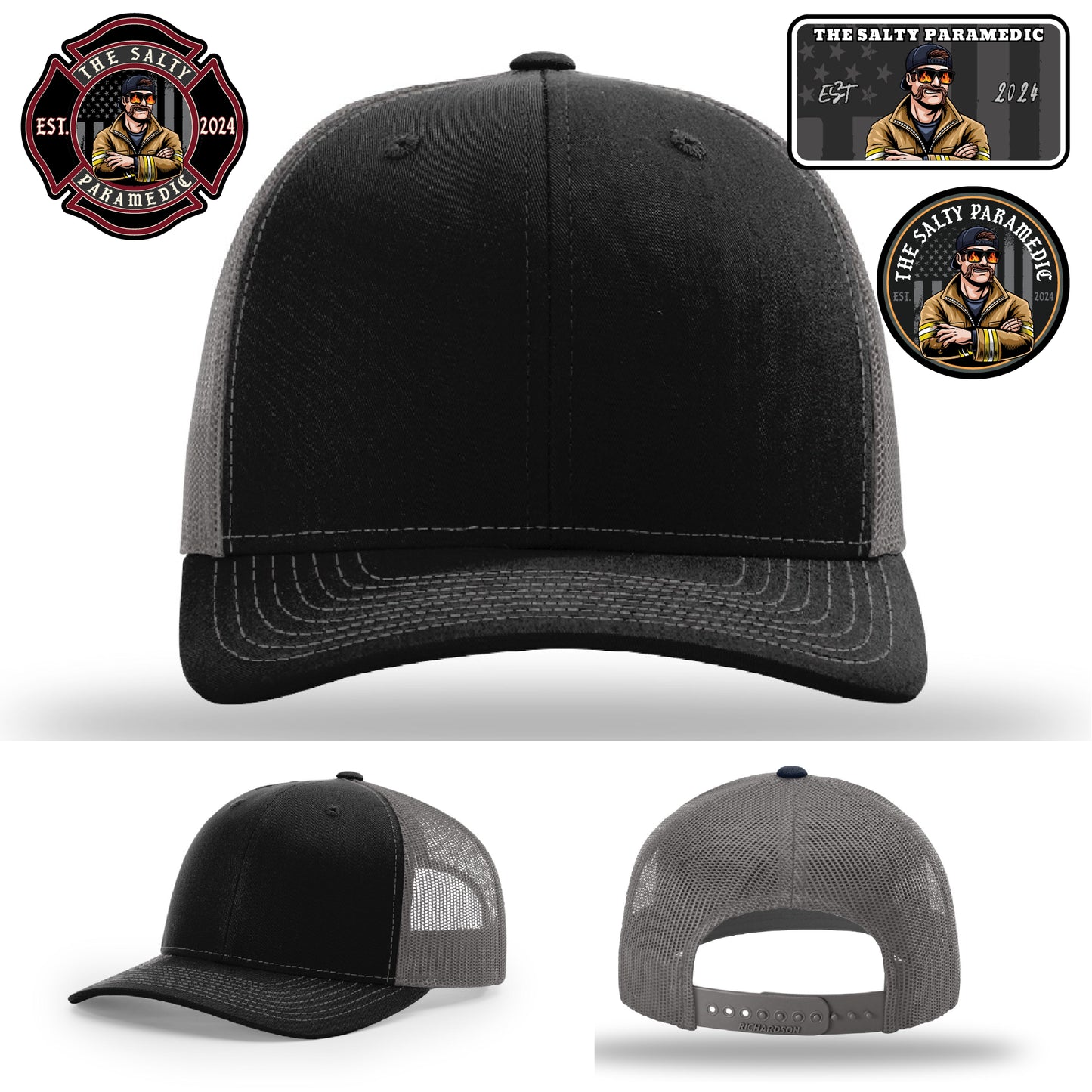 Close-up of The Salty Paramedic hat – leather patch in focus