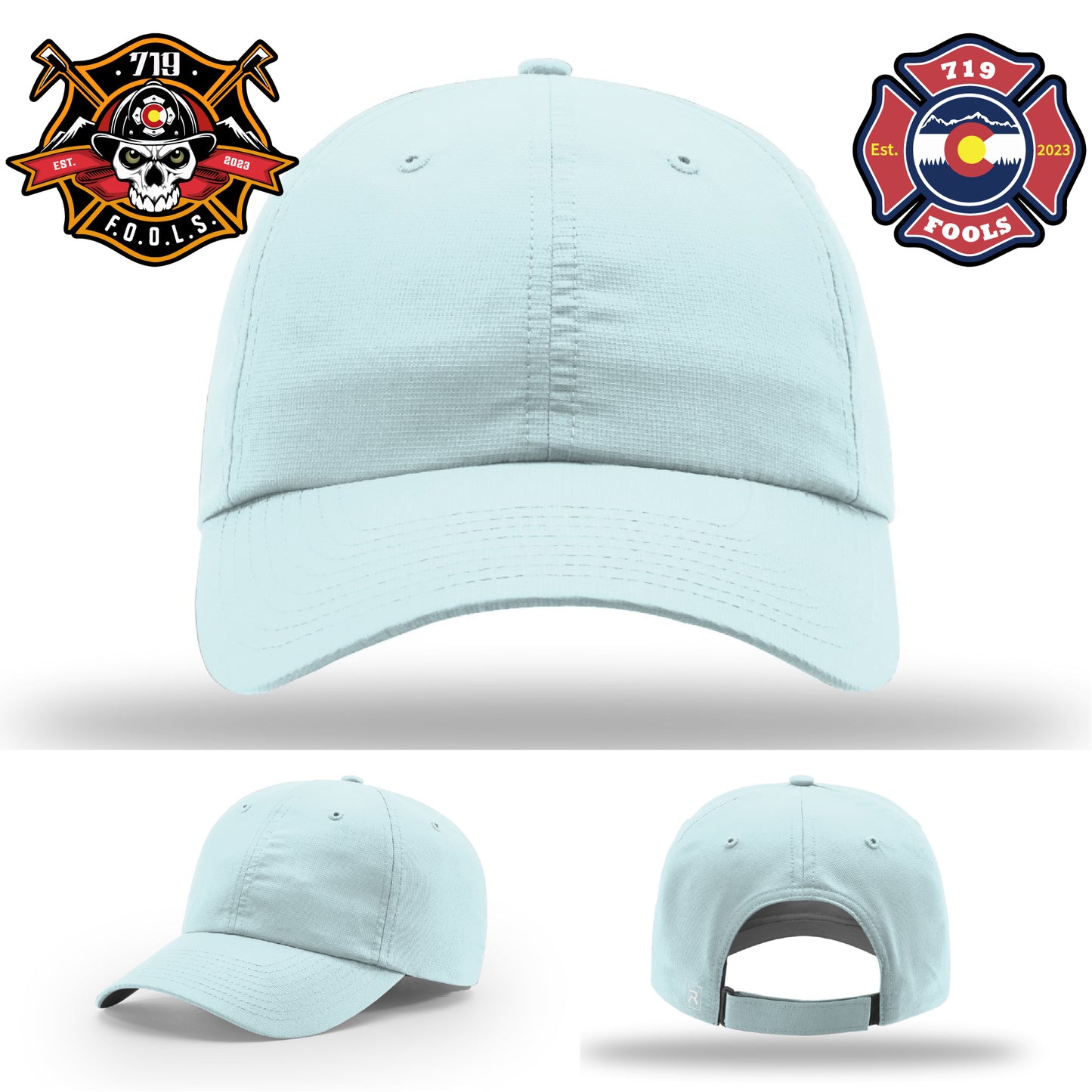 Richardson brand hat featuring 719 FOOLS leather patch for firefighters