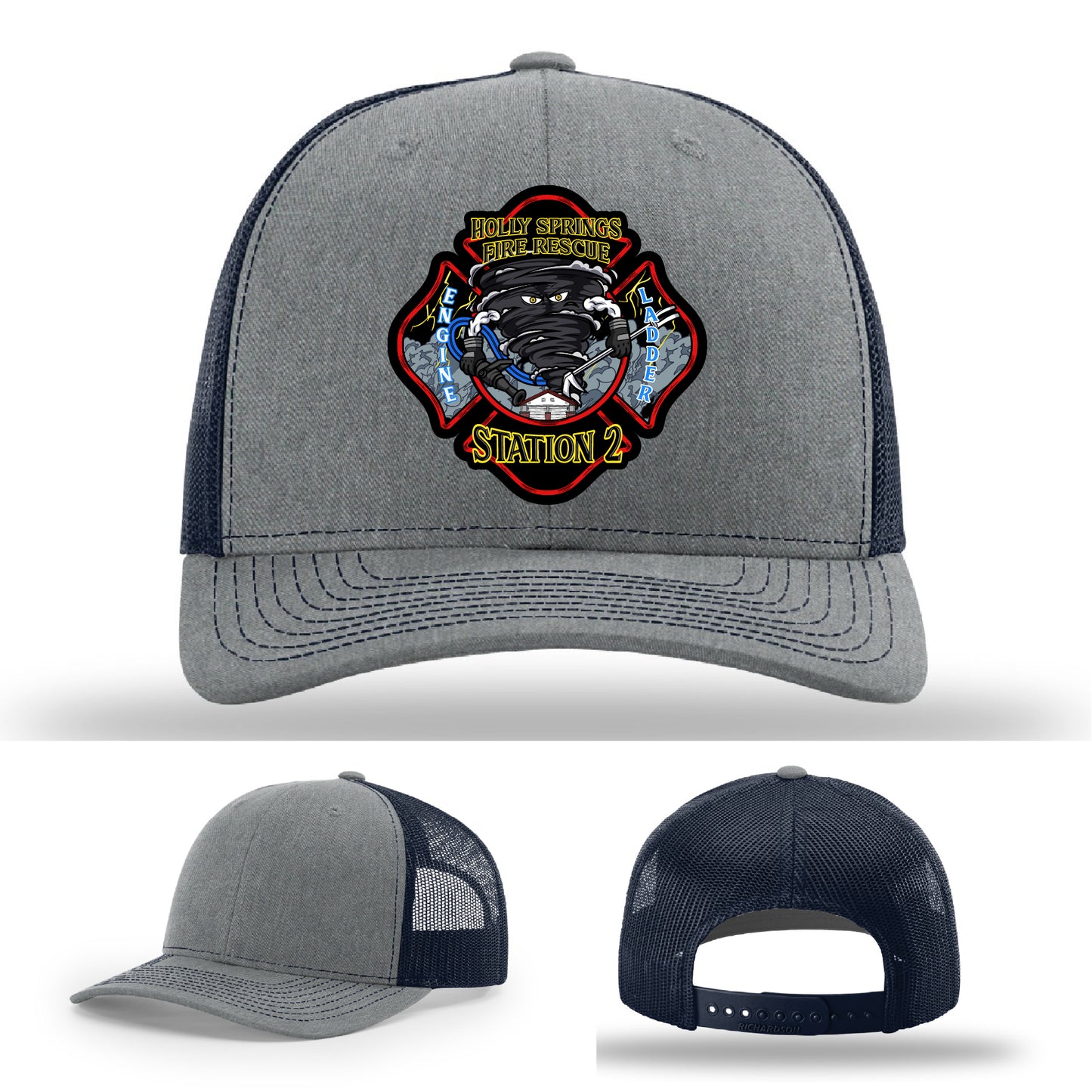 Leather patch helmet-style firefighter hat for Station 2 in Holly Springs