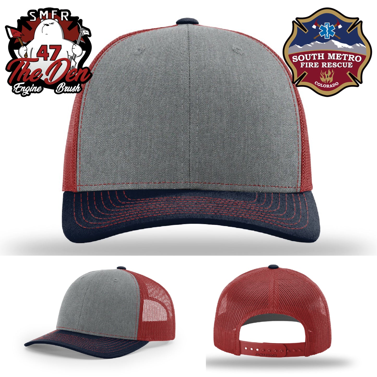 Unique firefighter hat design with South Metro patch