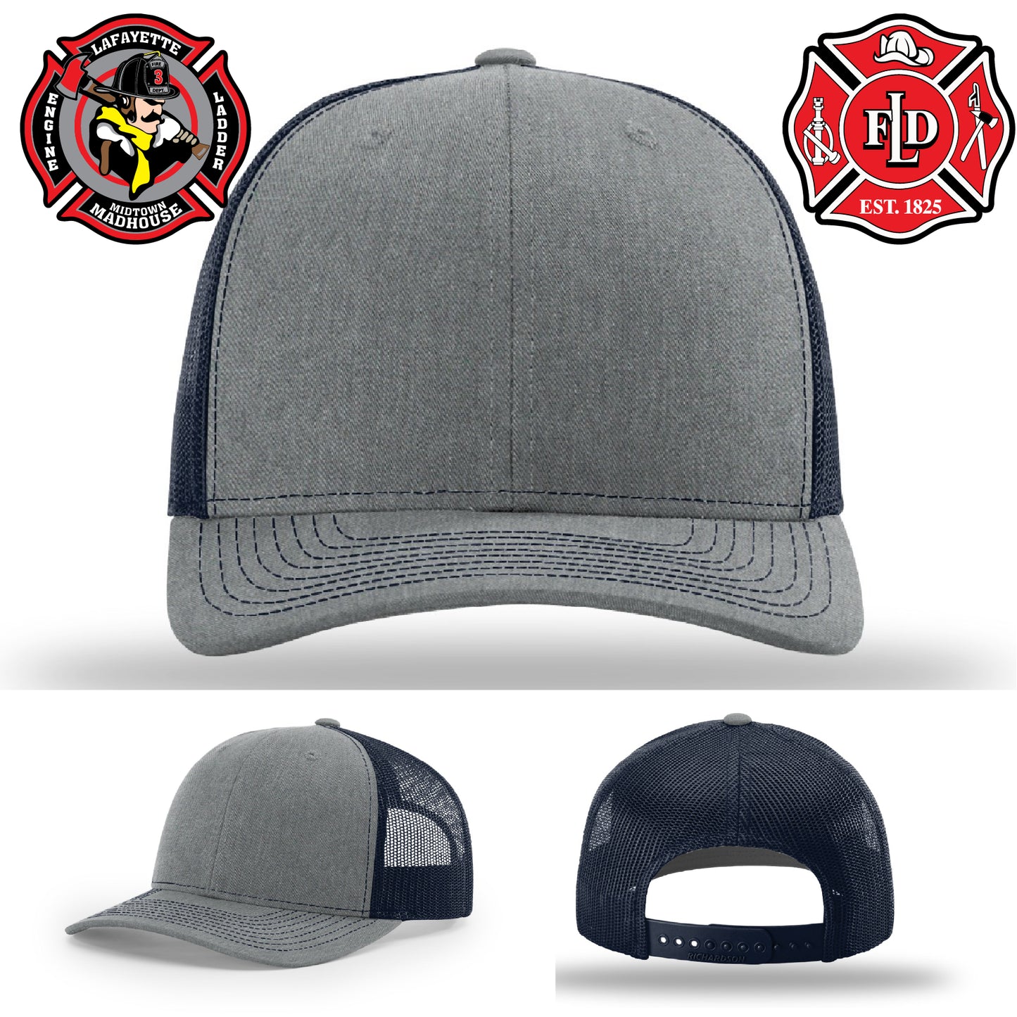 Custom firefighter leather patch hat with custom fire logos – tough enough for the job, clean enough for the bar