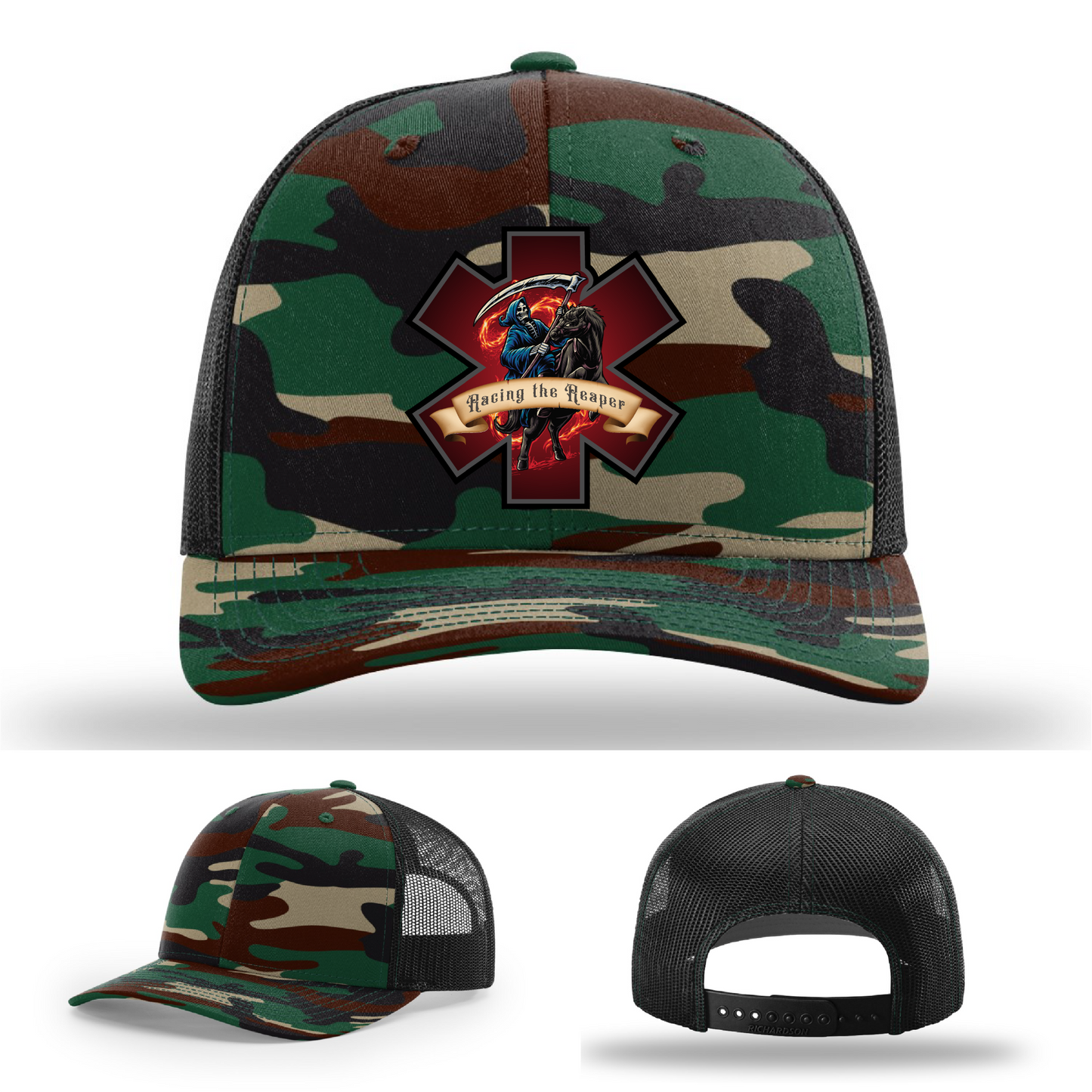 Richardson leather hats with Racing the Reaper firefighter patch variations